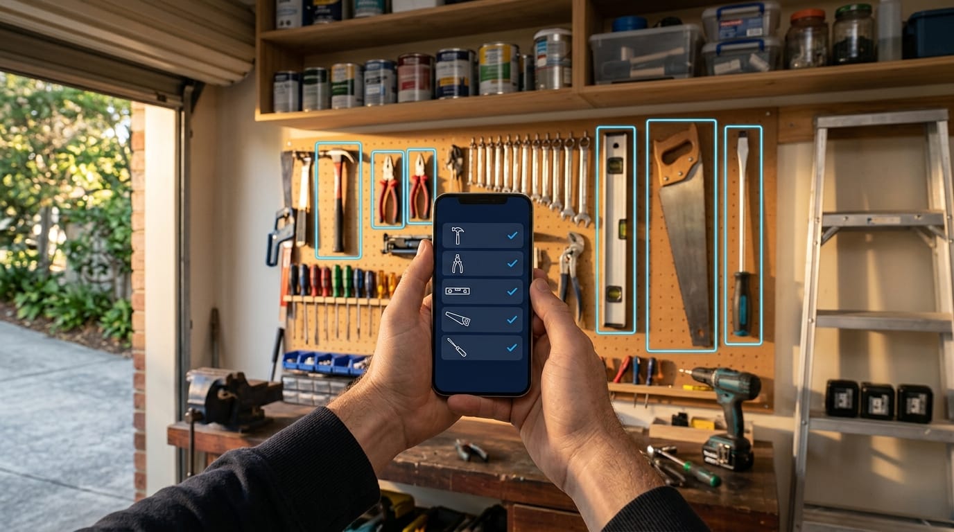 Scanning a garage wall of tools with a phone
